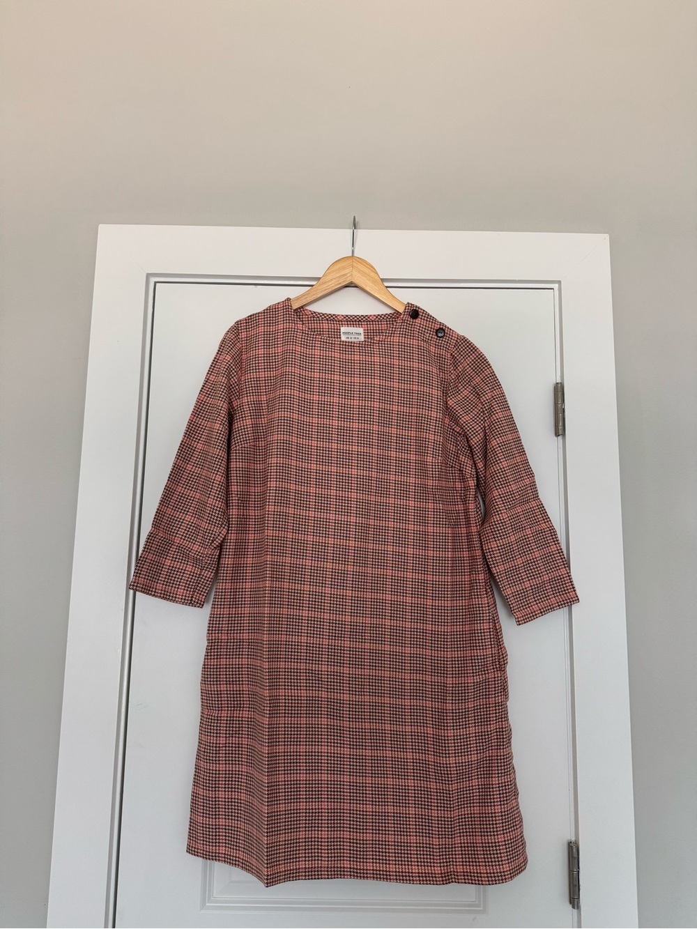 People Tree Plaid Shift Dress in Pink and Brown